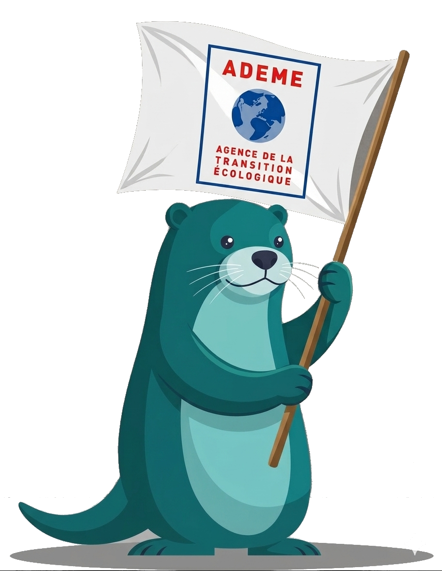 La loutre Feenr brandissant le drapeau ADEME